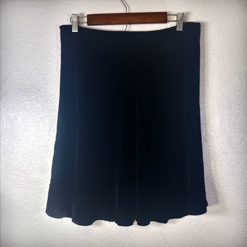 Ann Taylor Vintage Black Velvet Silk Blend Lined A Line Whimsigoth Boho Skirt 14 - Picture 2 of 11